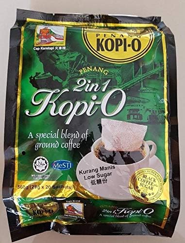 5 Pack Train Brand Instant 2 in 1 Kopi-O Black Coffee (Less Sugar) Imported from Malaysia ( 5 x 20 Sachets) Free Express Delivery