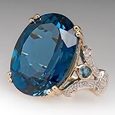 Koguxuix 18k Gold Peacock Blue Topaz Oval Diamond CZ Crystal Gemstone Ring Aquamarine Gemstone Wedding Bridal Band Ring for Women (9)