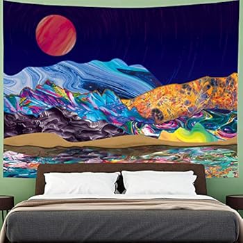 Amhokhui Psychedelic Tapestry Trippy Mountain Tapestry Bohemian Sun Tapestry Colorful Mountain Sunset Tapestries Abstract Hippie Tapestry Wall Hanging for Living Room