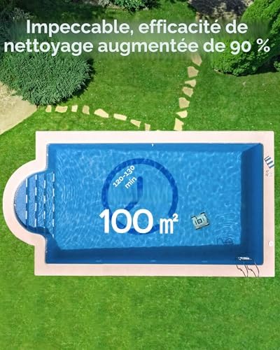 Robot de Piscine pour 130 Minutes D'utilisation, Aspirateur de Piscine Puissant, Double Moteur, évacuation Rapide de l'eau, Aspirateur pour Piscines Hors-Sol/extérieures Jusqu'à 100m²