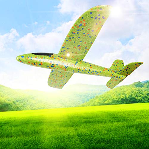 kizh Throwing Foam Airplane Toys 13.5 Inches Flying Glider Inertia Plane Manual Circling Functions Flying Aircraft Fun Best Outdoor Fun for Kids Children Boys Girls 2pcs Green & Orange