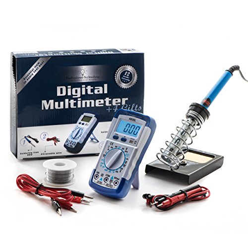 Technician Complete Digital Multimeter Kit w/ Soldering Iron, Stand, Wire: Repair Electrical Faults & Fuse Shorts. Electrician Multi Meters, Voltage Tester Voltmeter. Test Ohm Volt Amp, Diode Function