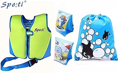 Rayma Baby UPF 50+ Life Jacket New Swimming Learner Protection Vest New Added Cross Belt for Safety For Baby New Added Cross Belt Package With Arm Bands Beach Bag (Fruit Green, S 20-33lbs)