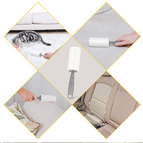 Lint Roller,Long Handle Drum Type Strong Sticky Lint Remover Roller with 4 Refills Total 300 Sheets for Pet Hair,Dust,Clothes and Car seats Removal(Gray)