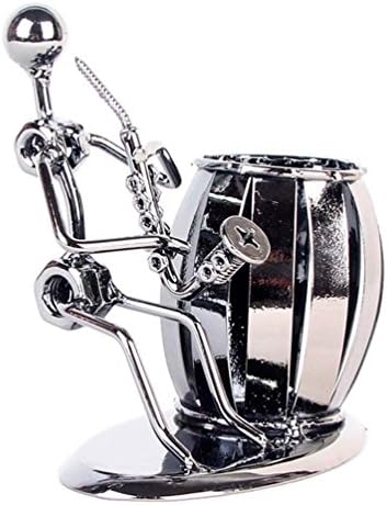 Merits Creative Office Desktop Accessories Instrument Player Metal Pen/Pencil Holder Collection Craft Art Statue Model Sculpture Room Decorations (Saxophone)