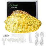 GuoTonG 50ft/15m Plug in LED Rope Lights, 540 Warm White LEDs, 110V, 2 Wire, Waterproof, Connectable,Power Socket Connector Fuse Holder, Indoor/Outdoor Use, Ideal for Backyards, Decorative Lighting
