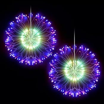 DenicMic Firework Lights Copper Wire LED Lights Battery Operated Fairy Lights with Remote, 8 Modes Starburst Lights, Decorative Hanging Lights for Patio Party Indoor Christmas Decoration (2 Pack)