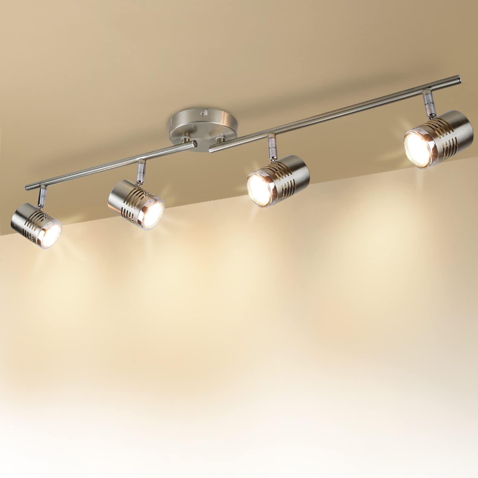 Photo 1 of DLLT Led Track Light, Complete Track Lighting Kits, Flush Mount Ceiling Spot Lights GU10 Bulbs(Included) for Kitchen, Dining Room, Bedroom, Hallway, 4 Lights-Warm Light