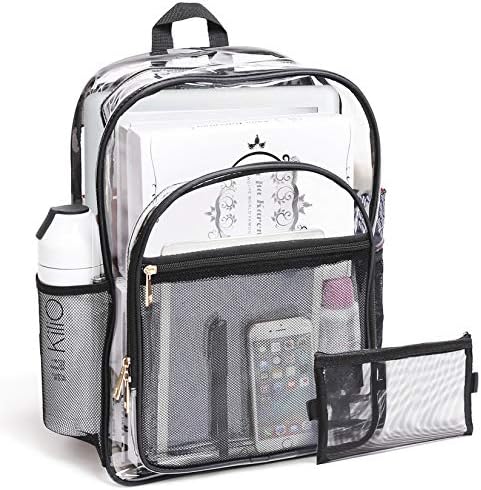 ARUNNERS Heavy Duty Clear Backpack Stadium Approved School Bag Girls Women Boys Men Adults 15 inch Rose Gold Transparent Toiletry Cosmetic Makeup Pencil Case