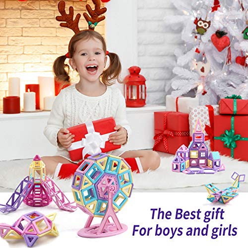 ASOK Magnetic Blocks 124 Pcs Mini Castle Building Tiles STEM Educational Construction Toys for Kids Age 4 5 6 7 8 9 Years Old Girls Boys Gifts
