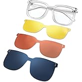 DoouBao Magnetic Clip on Sunglasses for Men Women, 3 Pack UV400 Anti-Glare Polarized Clip on Sunglasses for Day Night