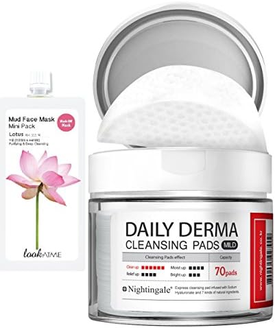 Korean Natural Daily Derma Mild Cleansing Pads with Hyaluronic and Fruit Extracts - 70 pcs Bundle with 1 Free Mud Mask - 30 gm Randomly Picked Flavor