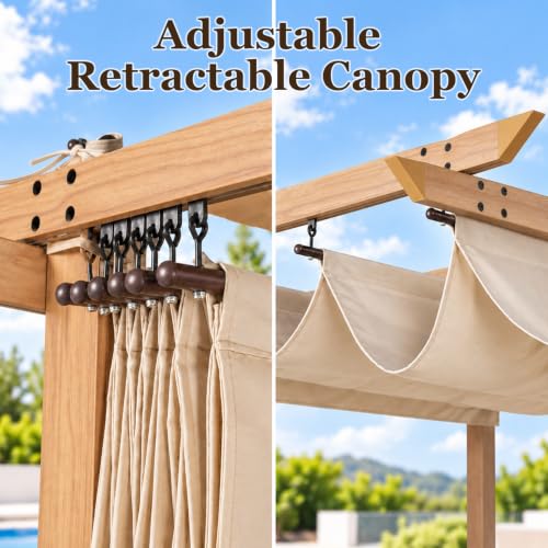 10 x 13 FT Outdoor Aluminum Pergola with Retractable Canopy, Off-White image 9