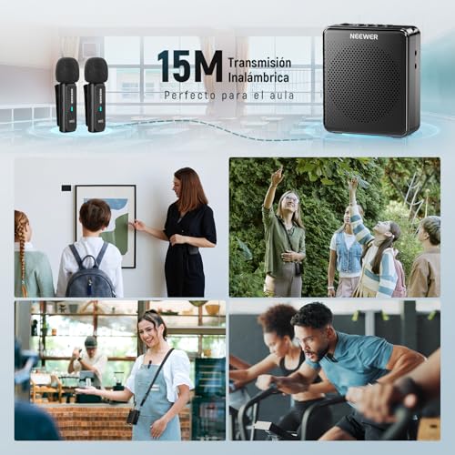 NEEWER VA02 Amplificador de Voz con micrófono inalámbrico, Mini USB C portátil, Recargable con cancelación de Ruido, megáfono y micrófono, Juego de 10 Horas, Rango de 15 m para Profesores y guías