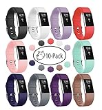 Fundro Compatible for Fitbit Charge 2 Bands, 10-Pack Soft Accessory Replacement Wristband Strap Classic Large Small Band with Secure Metal Clasp for Fitbit Charge 2