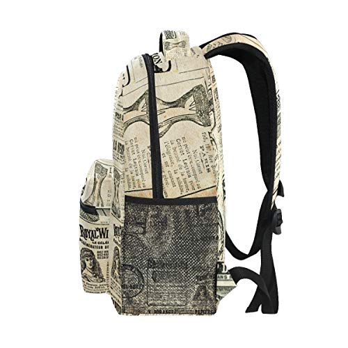 TropicalLife Vintage Newspaper Backpacks School Bookbag Shoulder Backpack Hiking Travel Daypack Casual Bags