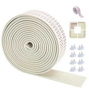 OUTCREATOR 25ft Furniture Edge and Corner Guards Baby Proofing Guard Extra Wide Edge Cushion Table Protectors,Non-Toxic,with Double Sided Adhesive Tape and 8pcs Two Hole Socket Safety Cover