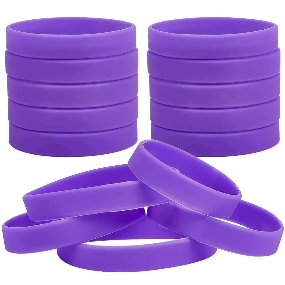 GORGECRAFT 30Pcs Solid Color Silicone Bracelets Wristbands Medium Purple Rubber Bracelets Basketball Waterproof Lightweight Elastic Sports Band Bracelet for Football Gym Sport Party