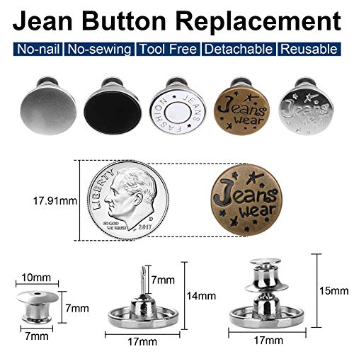 [Upgraded] TOOVREN 8 Sets Button Pins for Jeans, 5 Styles Perfect Fit