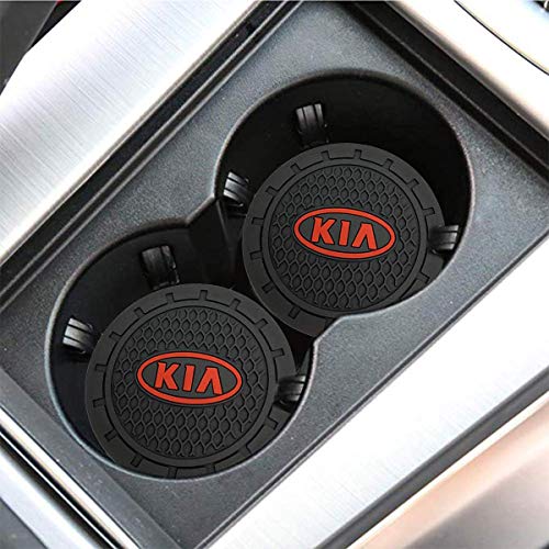 CARFORU 2 Pack Auto Sport 2.75 Inch Diameter Oval Tough Car Logo Vehicle Travel Auto Cup Holder Insert Coaster Can Car Interior Accessories Anti Slip Cup Mat Fit for KIA Accessory