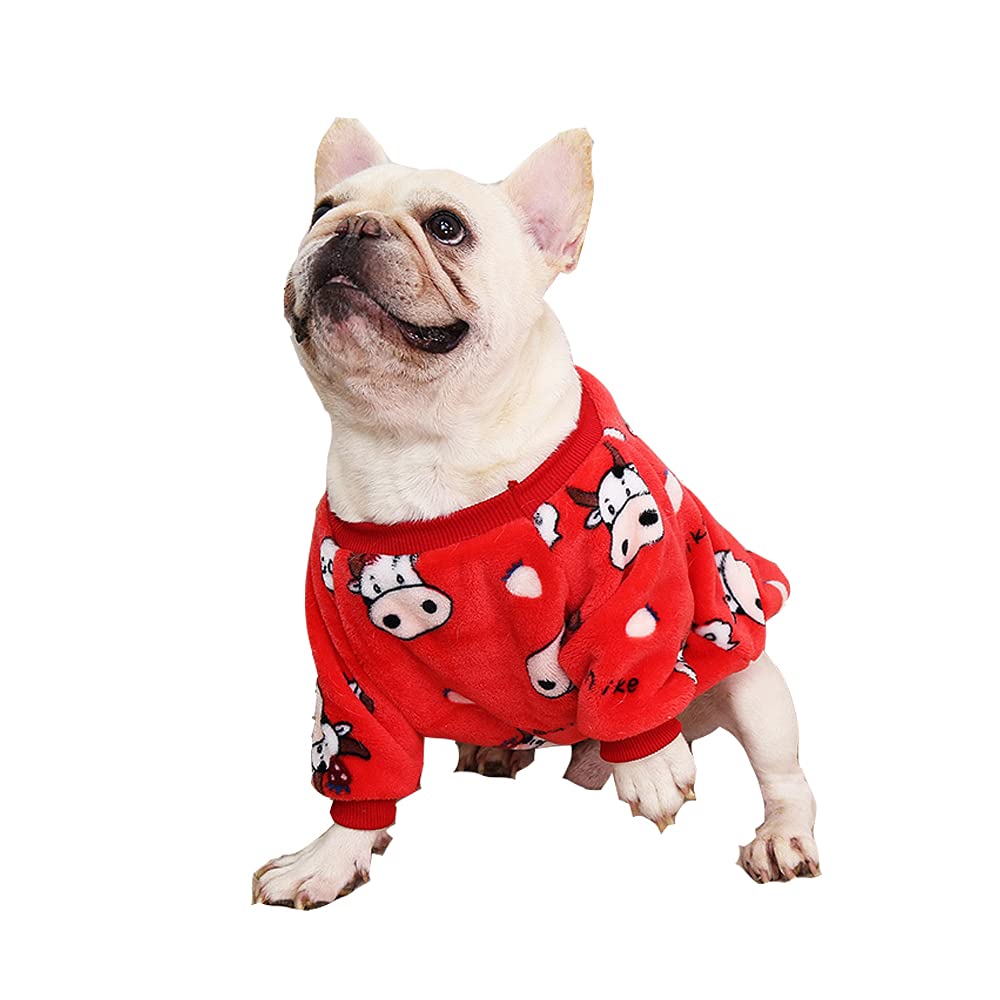 MeiAOBest Dog Warm Clothes,Pet Outfit Coat Cartoon Soft Coral Fleece Warm Winter Kitty Clothes Costume Apparel for Puppy Cats Small Medium Dogs (Small, Red Cow)