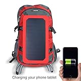 Wosports Solar Charger Backpack Waterproof with 7W Solar Panel Charger for Hiking Camping Travel(40L,Red/Grey)
