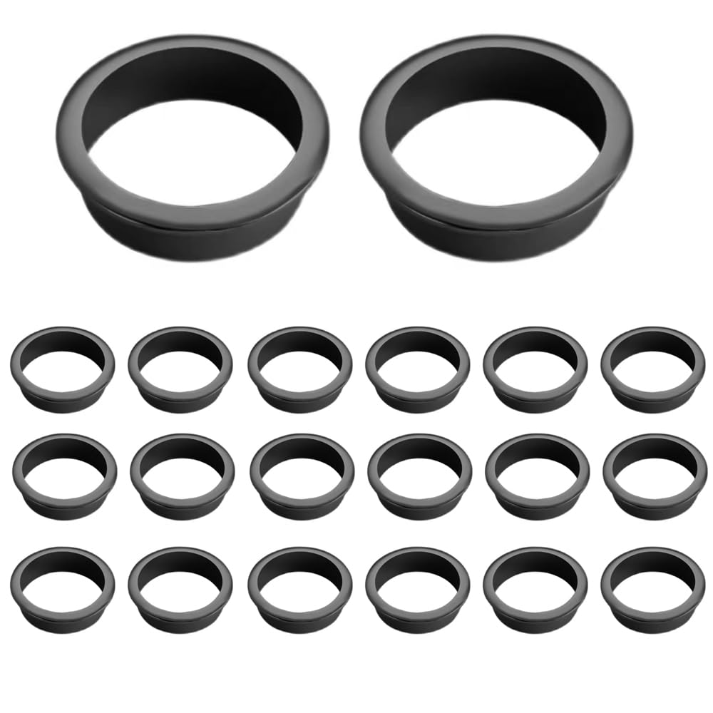 20Pcs Desk Cable Grommets 50mm Wire Hole Cover Round Plastic Grommet Cable Hole Cover for Home Office Table Wire Organizers (Black)