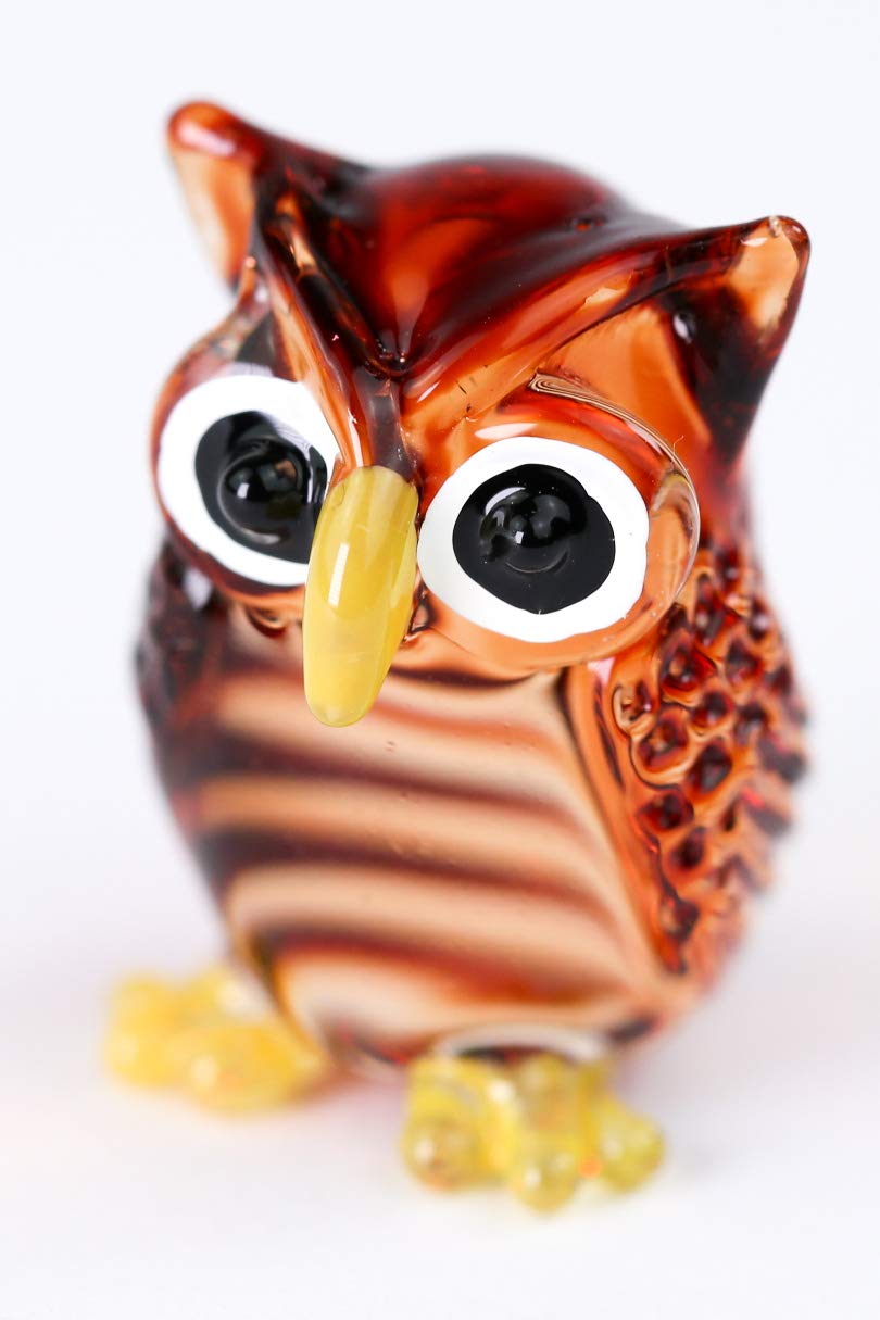 redchocol8® Handmade TINY Brown Glass Owl Miniature Small Garden Ornament Collectable Gift Terrarium Deco Gloss Finish