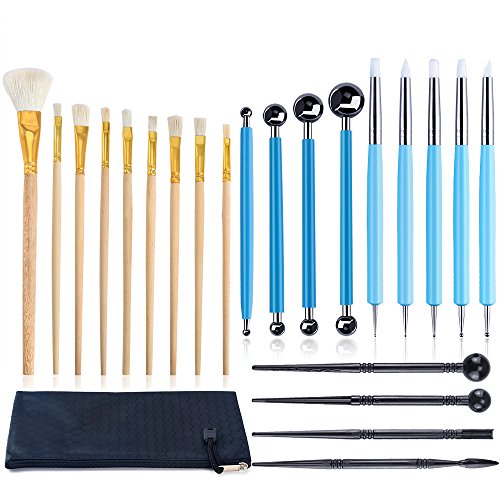 Caydo 23 Pieces Carving Modeling Tool Set Including Ball Stylus Clay Sculpting Tools, Pottery Tools, Modeling Tools, Painting Brushes, Zip Pouch for Sculpture Pottery