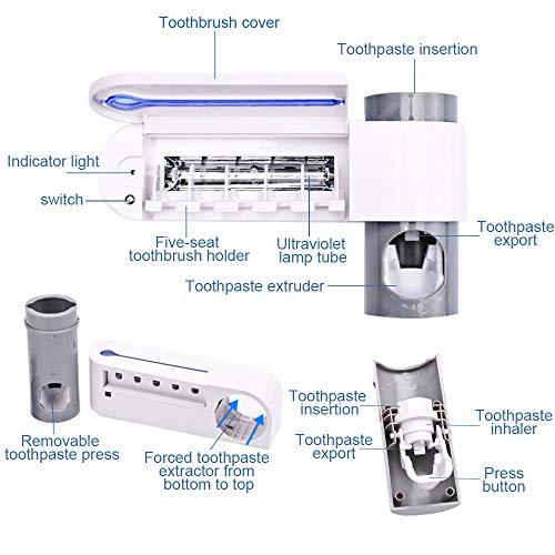 Sealive UV Toothbrush Holder with Sterilization Function, Drying and Toothpaste Holder, Build-in Fan, Family Toothbrush for Shower Bathroom 5 Toothbrushes Holding - Thumbnail 5