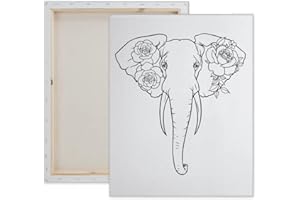 ESSENBURG Pre Drawn Canvas Paint Kit | Teen, Kids and Adult Sip and Paint Party Favor | DIY Date Night Couple Activity| Canvas Boards for painting| Gift Elephant ((M 12X16 CANVAS ONLY))