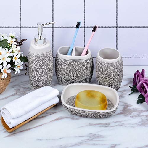 Fimary Resin Bathroom Accessories Set White - Including 4 Piece Noble White Bathroom Accessories Set Soap Dispenser, Toothbrush Holder, Tumbler, Soap Dish - Thumbnail 6