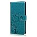 Note 4 Case,Samsung Galaxy Note 4 Case - Badalink Wallet Purse Premium PU Leather Embossed Flowers Butterfly Flip Cover with Hand Strap Card Holders & Cute Elephant Dust Plug & Stylus Pen - Blue