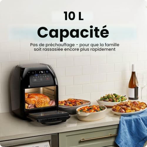 Multifunctional Digital Air Fryer+ Rotisserie, Dehydrator, Convection Oven, 17 Touch Screen Presets Fry, Roast, Dehydrate, Bake, XL 10L Family Size, Auto Shutoff, Large Easy-View Window, Black