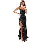 SUOLUOS Women's Satin Mermaid Prom Dresses Long Halter Sweetheart Corset Formal Evening Party Gowns with Slit