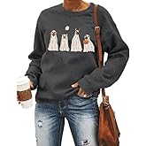 MYCHTE Halloween Ghost Dog Sweatshirt Women Dog Lover Tshirt Gift Casual Long Sleeve Pullover Tops Fall Holiday Shirt