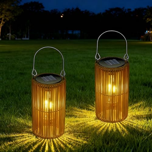 Zarmanuae Solar Lanterns, Rattan Waterproof Solar Lights for Outside Hanging Solar Lights Outdoor Solar Lamp Lights Decoration for Garden Yard Patio Porch Trees Lawn Pathway, 2 Pack