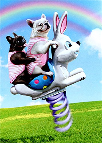 Dogs Riding Bunny Toy Funny Bulldog Easter Card