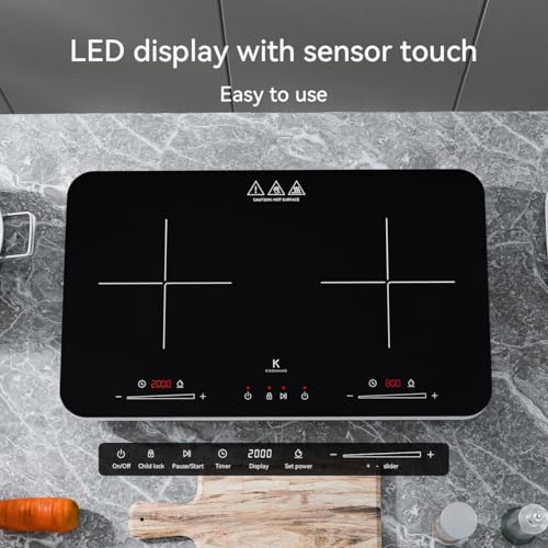 COOKNANO Induction Hob, 3600W, Double Induction Hob with Independent Control, 20 Temperature Levels, 6 Hour Timer