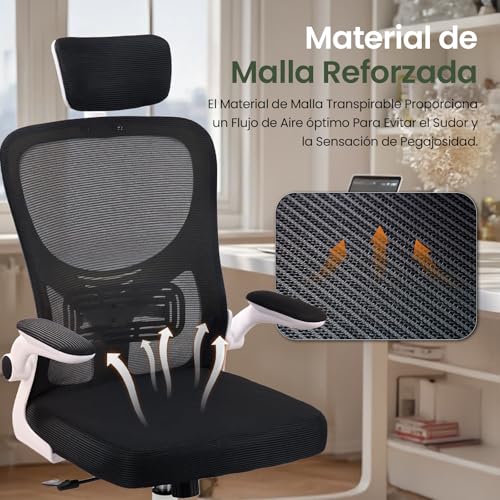 OSLIFE Silla Oficina con Altura Ajustable，con Función de Bloqueo de Inclinación Silla Ergonomica Escritorio，Respaldo Alto, Soporte Lumbar, Reposacabezas Ajustable, con Ruedas Silla Gamer (Negro).