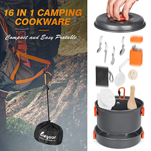 Bisgear 16pcs Camping Cookware Backpacking Stove Mess Kit Camping