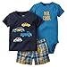 Carters Baby Boys 3 Piece Tee, Bodysuit & Shorts Set, Cars, 9 Months