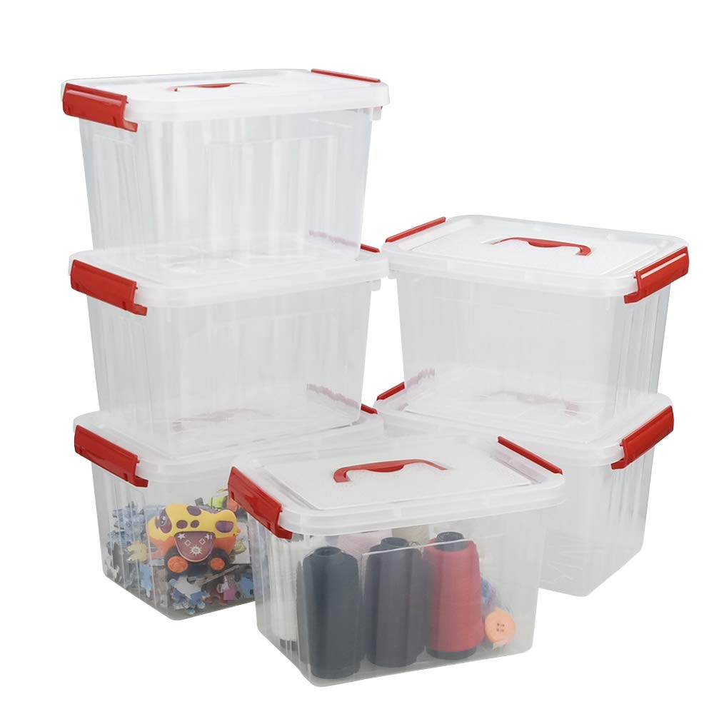 Kiddream Clear Storage Box with Lid, 6 Liter Small Plastic Box Set of 6