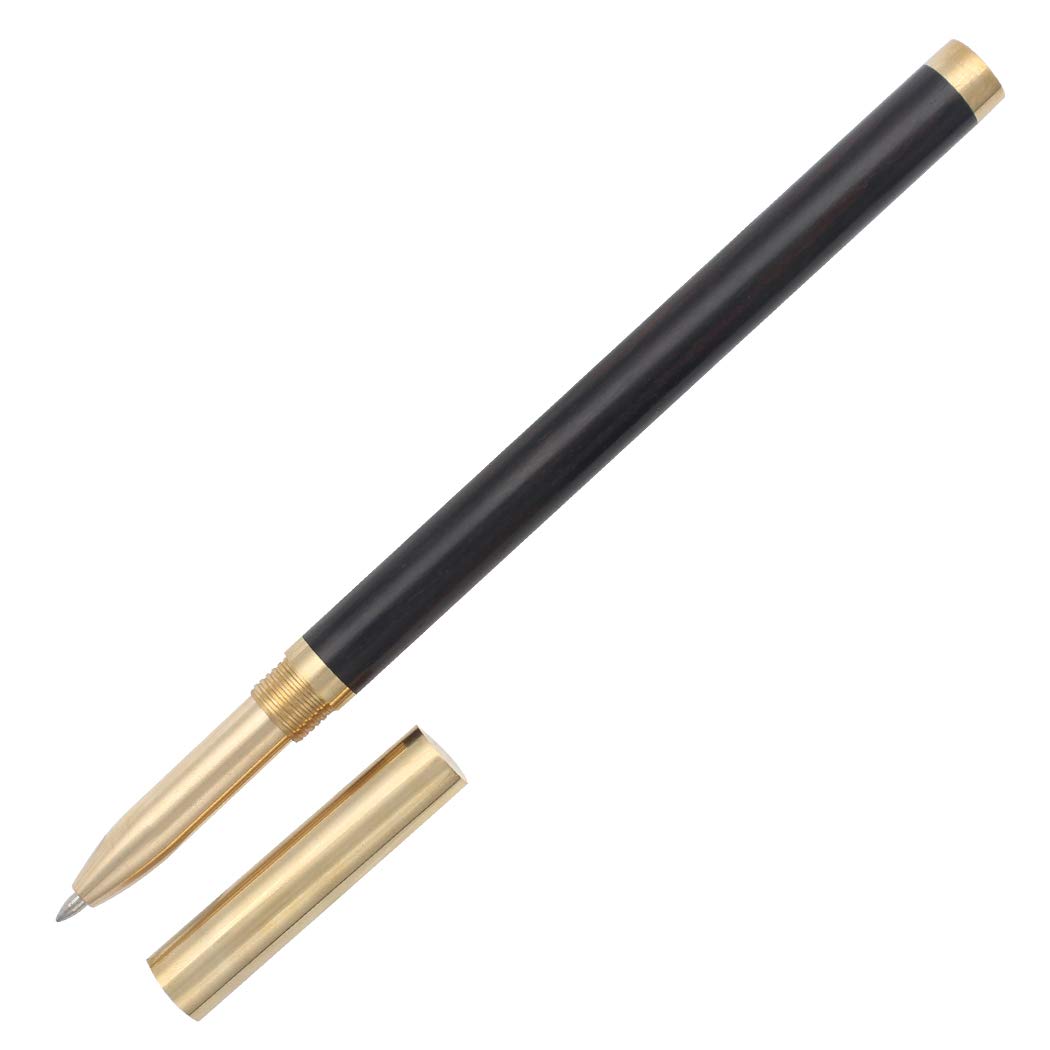 Gullor Ingenuity Handcrafted Wooden Rollerball Pen, Brass Cap, Signature Roller Pen Black Ink for Office Business, Black