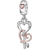 dazlily Love Heart Key Charm 925 Sterling Silver Charm for Bracelet Necklace fit Mother's Day Gift