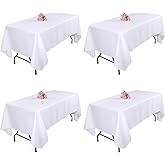 Kesfey 4 Packs White Table Cloths Rectangle 60 x 84 inch Washable Polyester Fabric White Tablecloths for 4 Feet Tables Stain and Wrinkle Resistant Reusable Table Covers for Parties Wedding Banquet