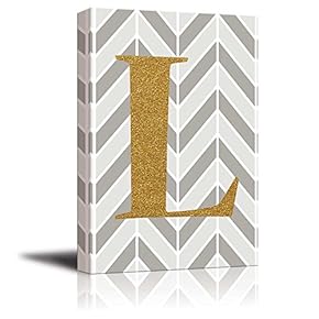 The Letter L in Gold Leaf Effect on Geometric Background - Modern Hip Young Art Art - Canvas Art Home Art - 12x18 inches