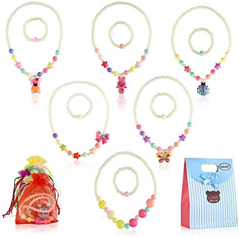 KANKANWO Glow In The Dark 6Sets Little Girl Princess Party Necklace &amp; Bracelet Jewelry Value Pack