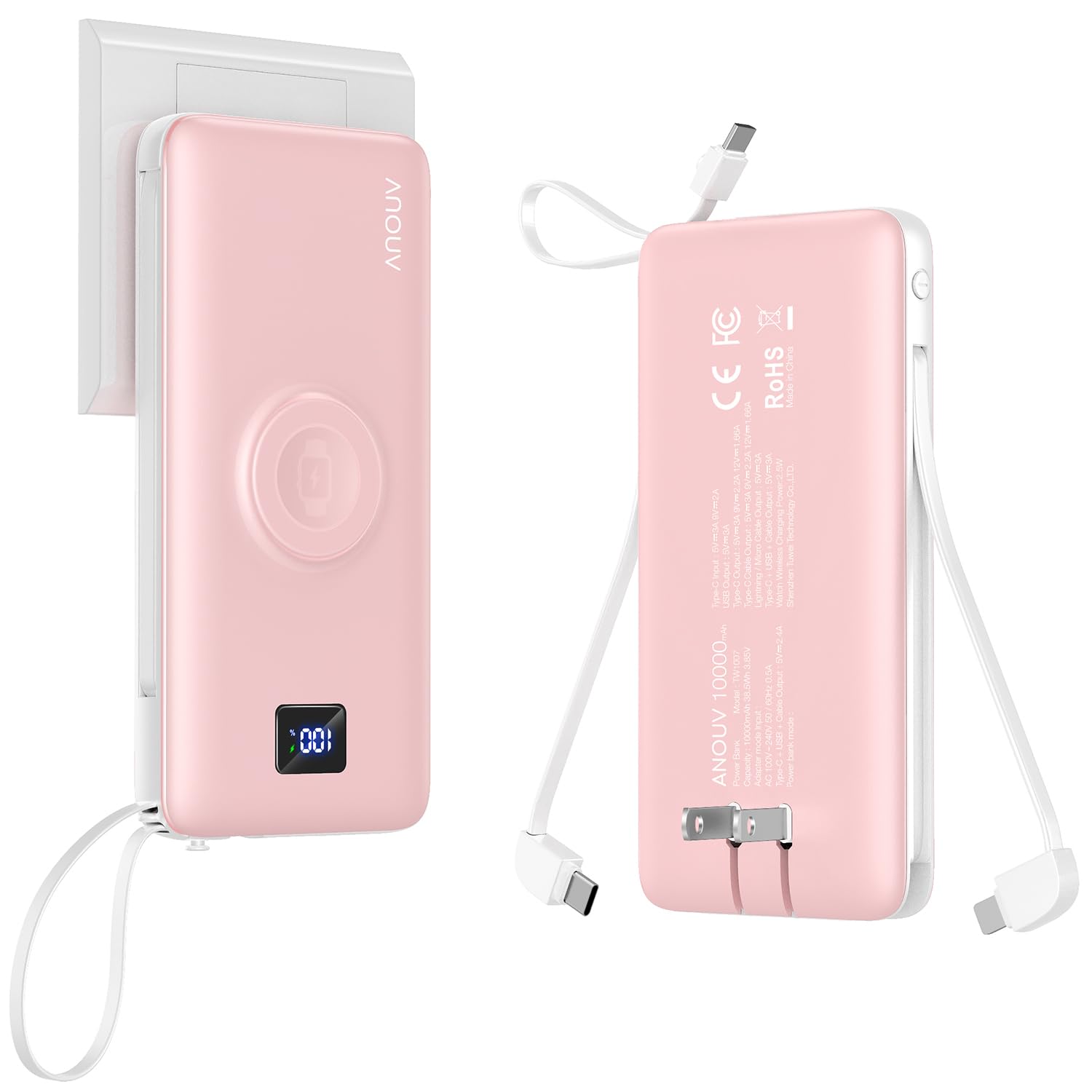Portable Charger 10000mAh 22.5W PD 3.0+QC 4.0 Super Fast Charging Power Bank, Built-in Cables & AC Wall Plug & Magnetic Wireless iWatch Charger, USB-C Battery Pack for iPhone/Samsung/Apple Watch, etc