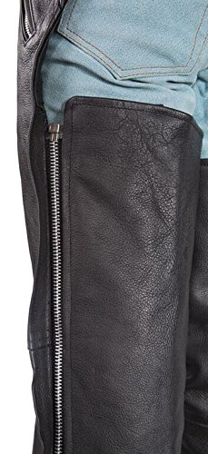 MEN'S MOTORCYCLE BLK LEATHER CHAP WTIH 4 POCKETS REMOVABLE LINER FULL ZIPPER (L Regular)